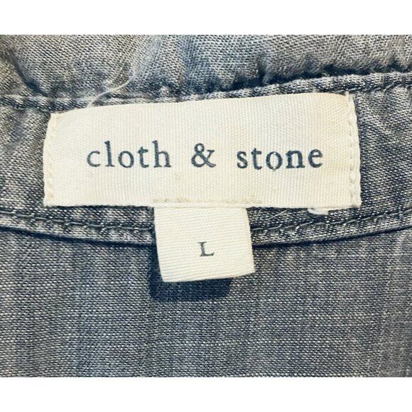 Cloth and Stone Anthroplogie Top Womens Large Black Distressed Denim Button Up - Picture 5 of 8